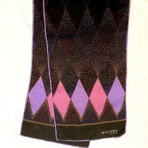 Michel Paris Silk Argyle Scarf Black and Purple 52 Inch